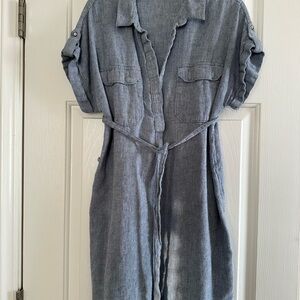 Banana Republic Casual Button-Front Chambray Shirt Dress - Slate Blue
